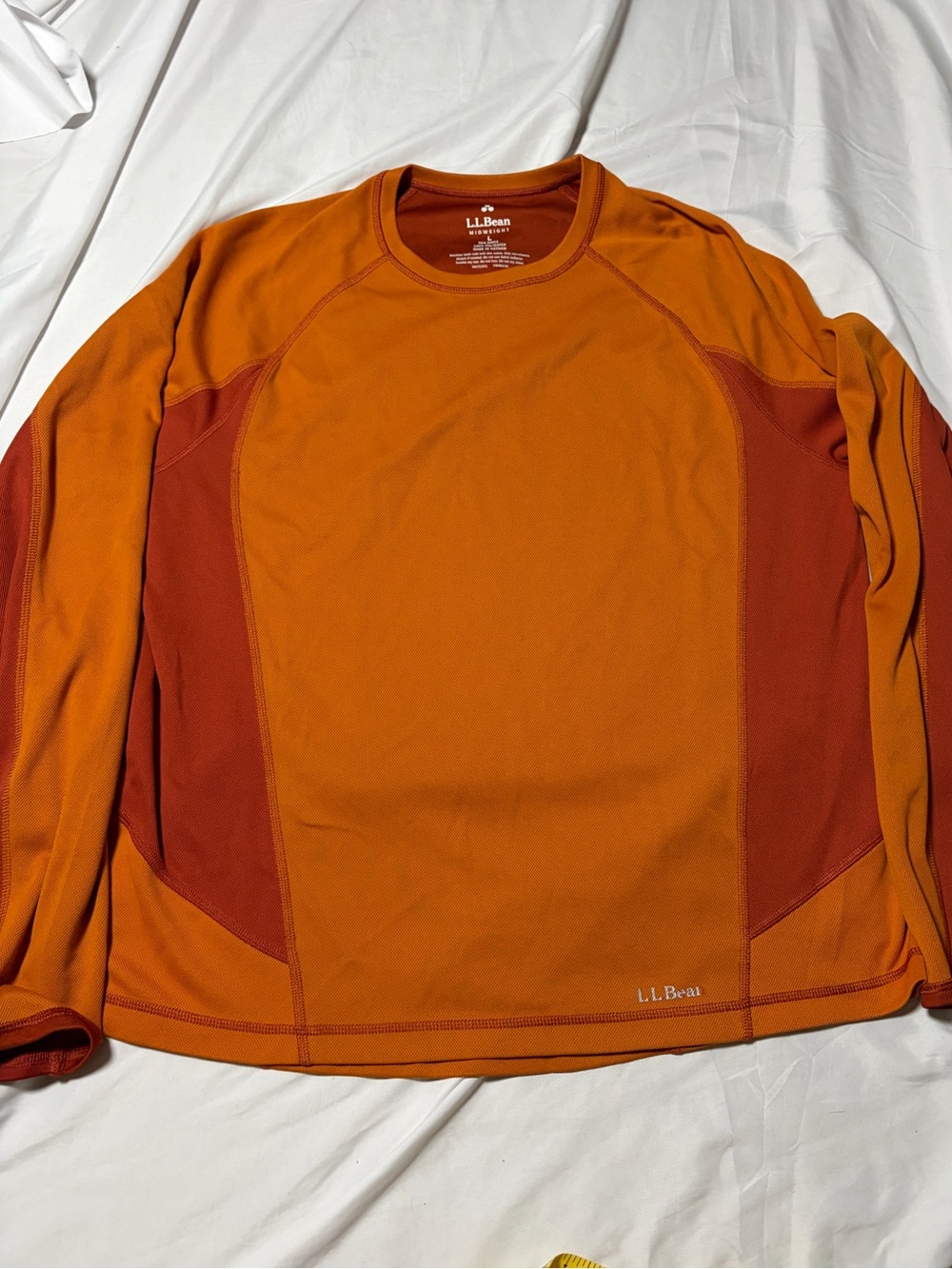 L.L. Bean Men’s Midweight Pullover Orange Red Side Panels Large